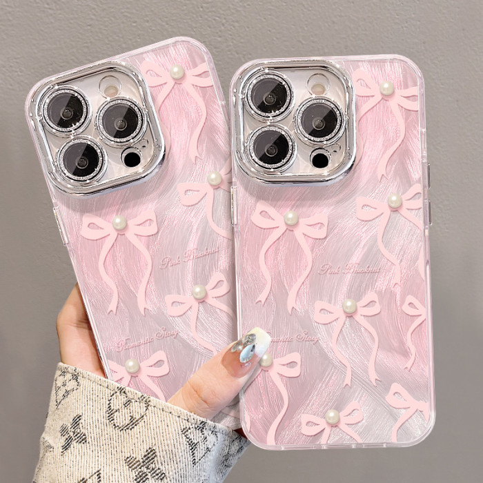 For Apple iPhone 17 Air 17 Pro Max 16 15 14 13 12 11 Phone Case Pearl Bow Chain