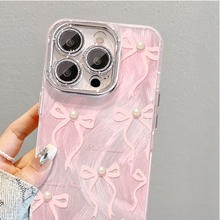 For Apple iPhone 17 Air 17 Pro Max 16 15 14 13 12 11 Phone Case Pearl Bow Chain
