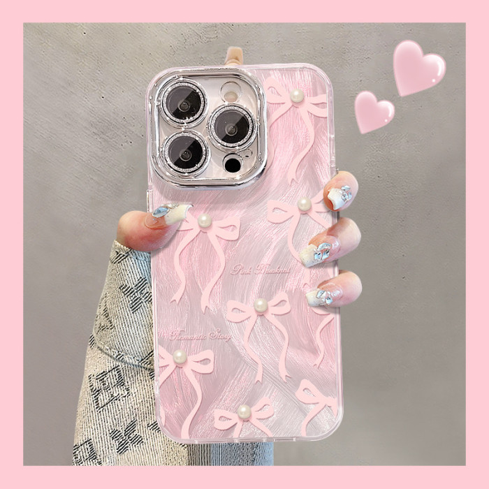 For Apple iPhone 17 Air 17 Pro Max 16 15 14 13 12 11 Phone Case Pearl Bow Chain