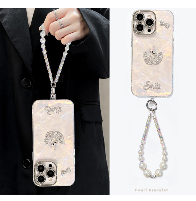 For Apple iPhone 17 Air 17 Pro Max 16 15 14 13 12 11 Phone Cover Swan Doll Bracelet Phone Protector Shell