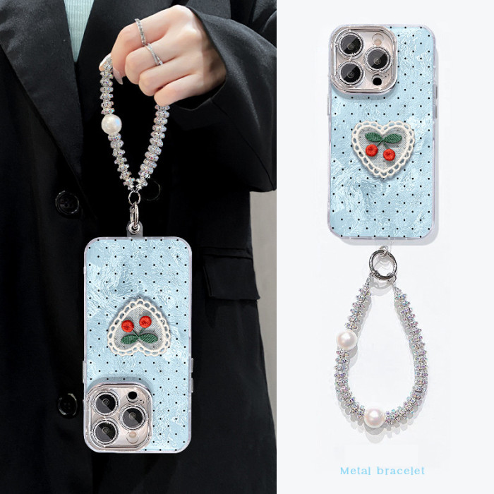 For Apple iPhone 17 Air 17 Pro Max 16 15 14 13 12 11 Phone Case Cherry Bracelet