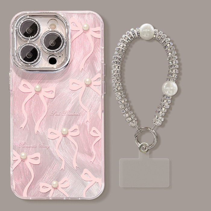 For Apple iPhone 17 Air 17 Pro Max 16 15 14 13 12 11 Phone Case Pearl Bow Chain