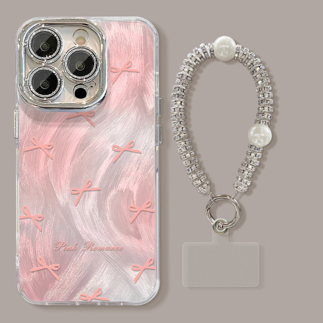 For Apple iPhone 17 Air 17 Pro Max 16 15 14 13 12 11 XR 7 8 XS Phone Case Bow Bracelet Lanyard