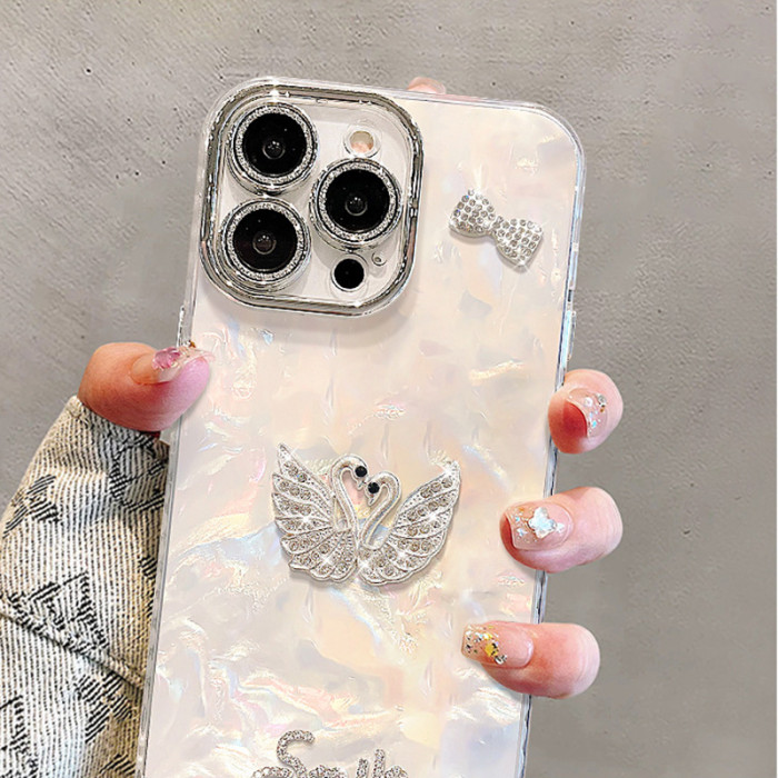 For Apple iPhone 17 Air 17 Pro Max 16 15 14 13 12 11 Phone Cover Swan Doll Bracelet Phone Protector Shell
