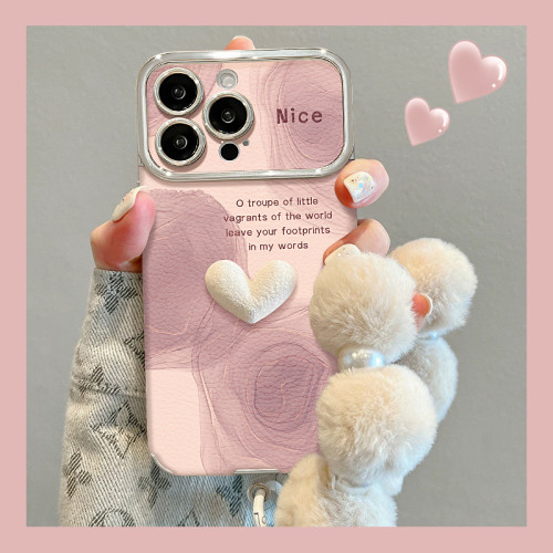 For Apple iPhone 17 Air 17 Pro Max 16 15 14 13 12 11 Phone Cover Luxury Love Doll Plush Bracelet Lanyard