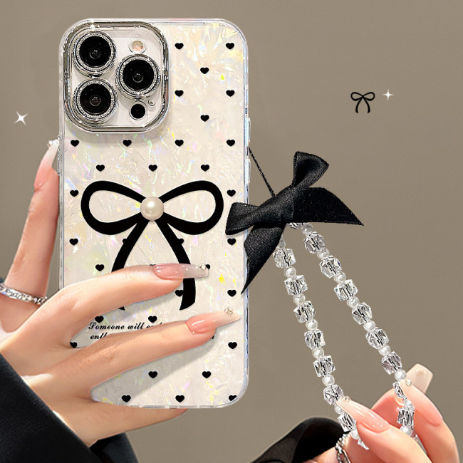 For Apple iPhone 17 Air 17 Pro Max 16 15 14 13 12 11 Phone Cover Pearl Bow Bracelet Bracelet Lanyard