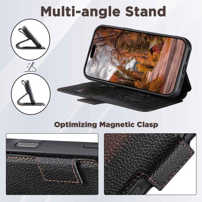 For iPhone 17 Air 16 Pro Max 15 14 13 12 11 8 7 XR XS Phone Case Leather Wallet Wireless Charging Bracket