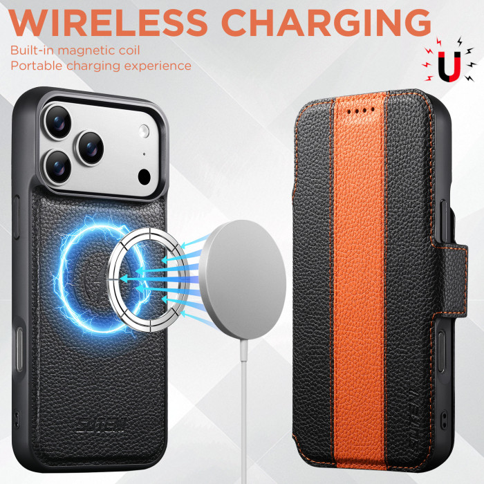 For iPhone 17 Air 16 Pro Max 15 14 13 12 11 8 7 XR XS Phone Case Leather Wallet Wireless Charging Bracket