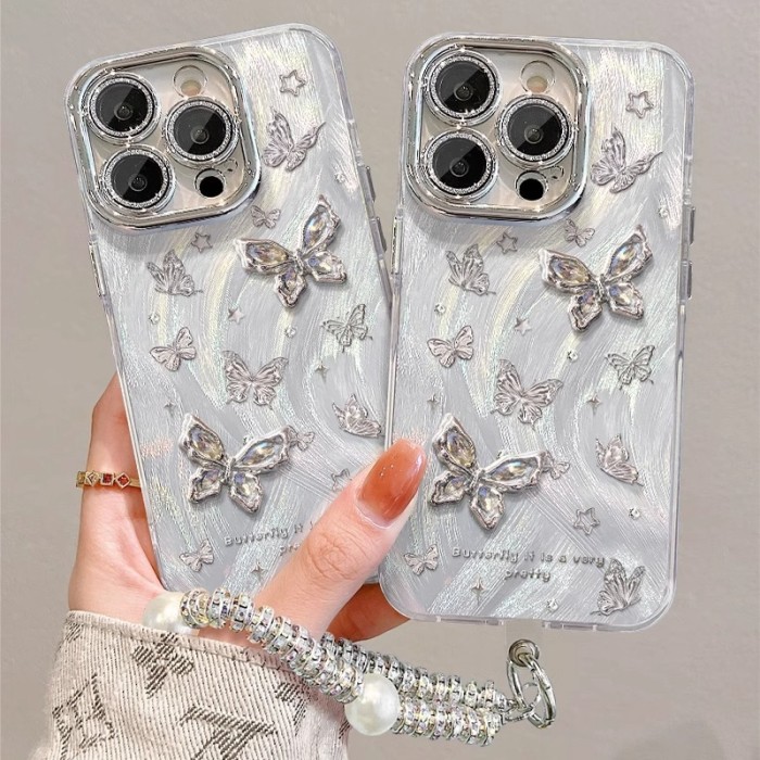 For Apple iPhone 17 Air 17 Pro Max 16 15 14 13 12 11 Phone Cover Butterfly Bracelet
