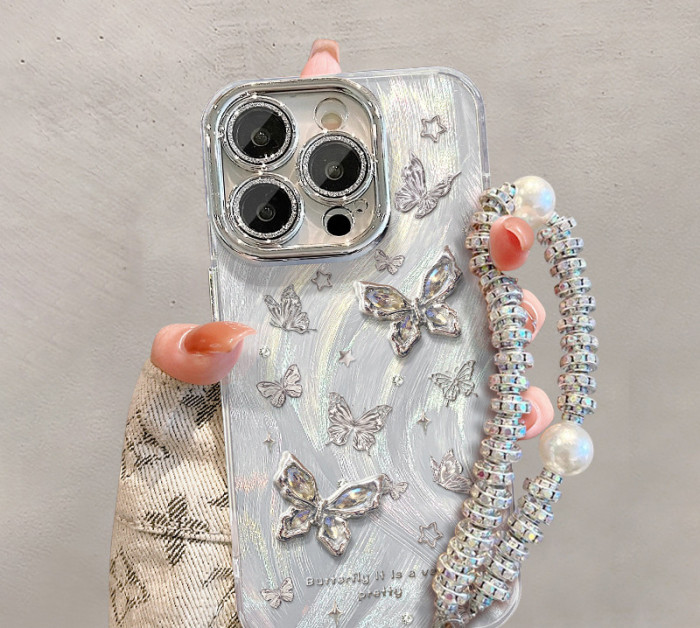 For Apple iPhone 17 Air 17 Pro Max 16 15 14 13 12 11 Phone Cover Butterfly Bracelet