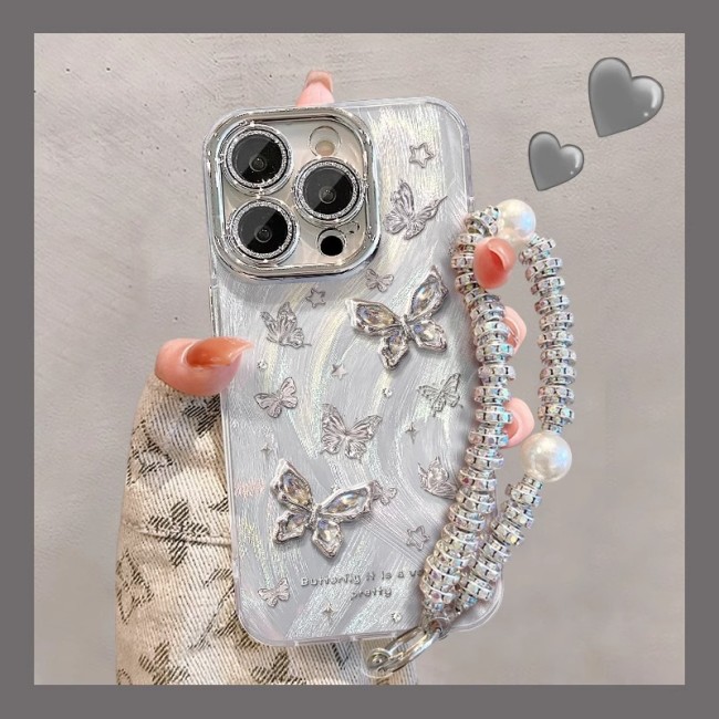 For Apple iPhone 17 Air 17 Pro Max 16 15 14 13 12 11 Phone Cover Butterfly Bracelet