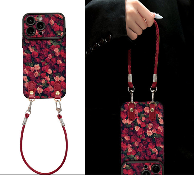 For Apple iPhone 17 Air 17 Pro Max 16 15 14 13 12 11 Phone Cover Rose Lanyard