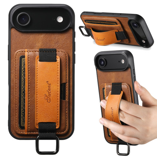 For iPhone 17 Pro Max 16 15 14 13 12 11 8 7 XR XS Phone Case Wrist Strap Leather