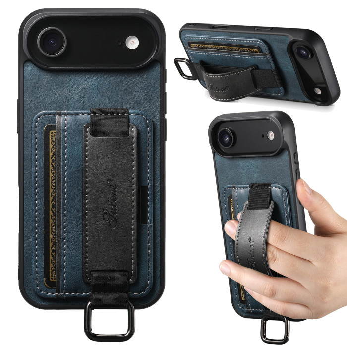 For iPhone 17 Pro Max 16 15 14 13 12 11 8 7 XR XS Phone Case Wrist Strap Leather