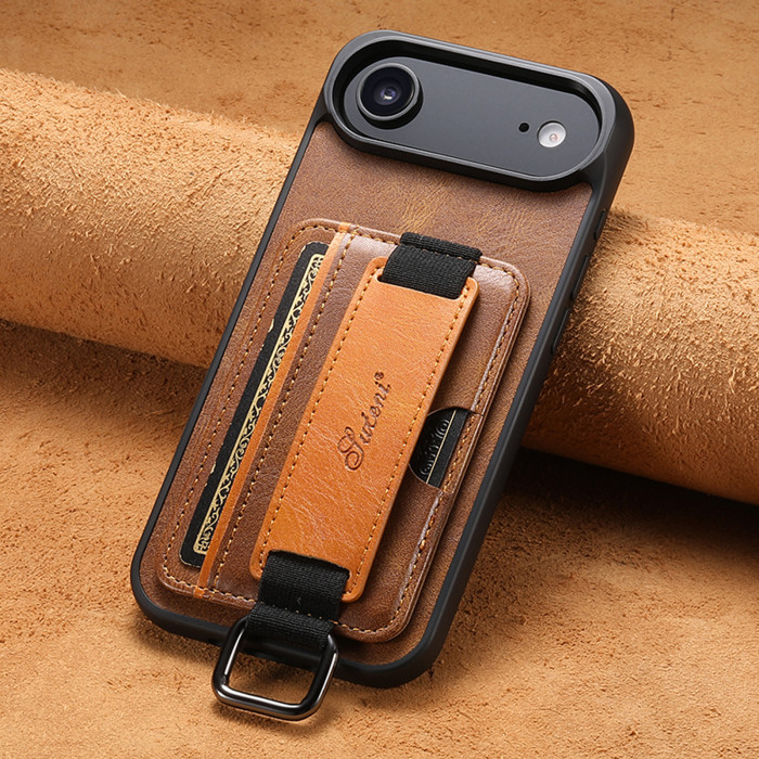 For iPhone 17 Pro Max 16 15 14 13 12 11 8 7 XR XS Phone Case Wrist Strap Leather