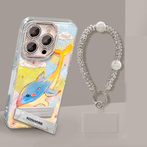 For Apple iPhone 17 Pro Max 16 15 14 13 12 11 Phone Cover Dolphin Chain Bracelet Bracket