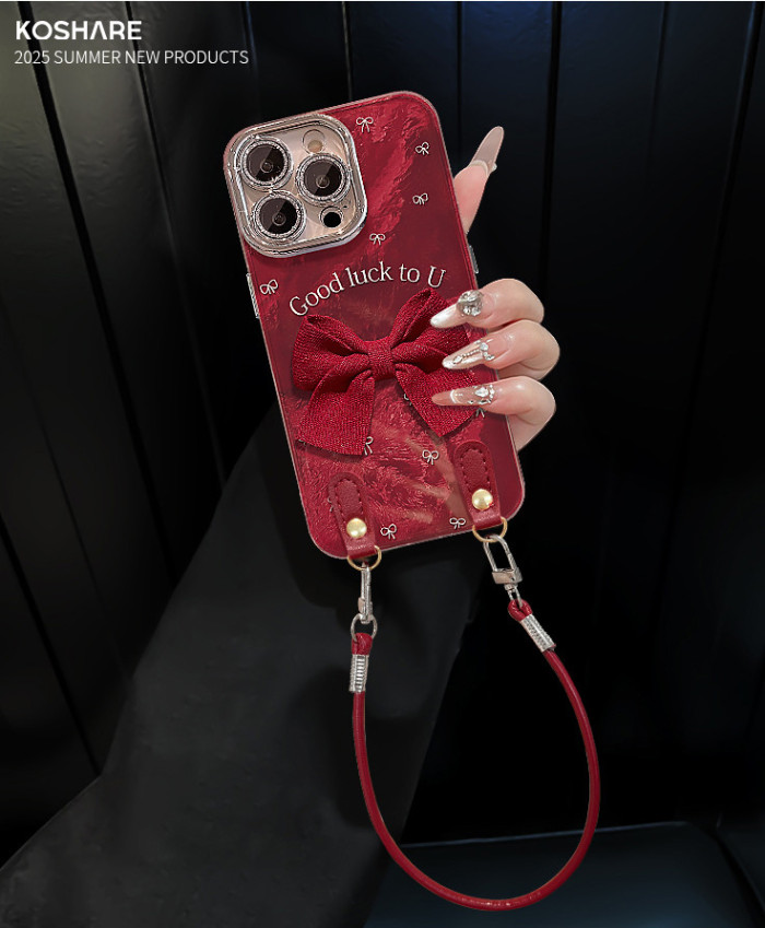 For Apple iPhone 17 Pro Max 16 15 14 13 12 11 XR 7 8 XS Phone Case Bow Lanyard