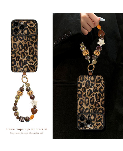 For Apple iPhone 17 Pro Max 16 15 14 13 12 11 Phone Cover Vintage Leopard Print Lanyard Bracelet