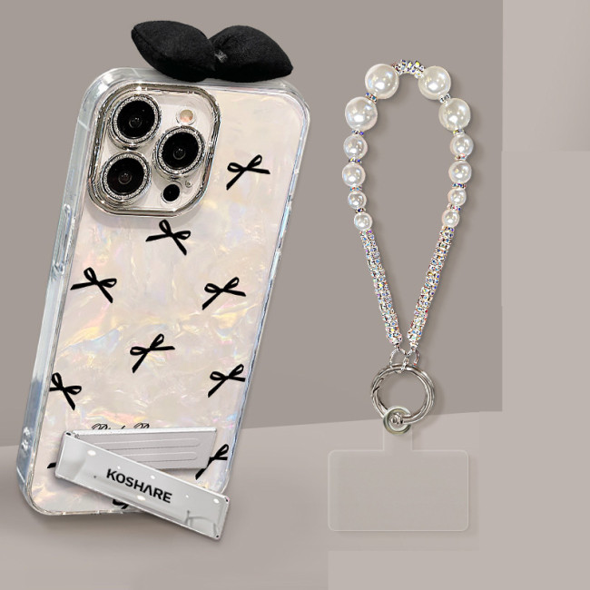 For Apple iPhone 17 Pro Max 16 15 14 13 12 11 Phone Cover Bow Bracelet Bracket