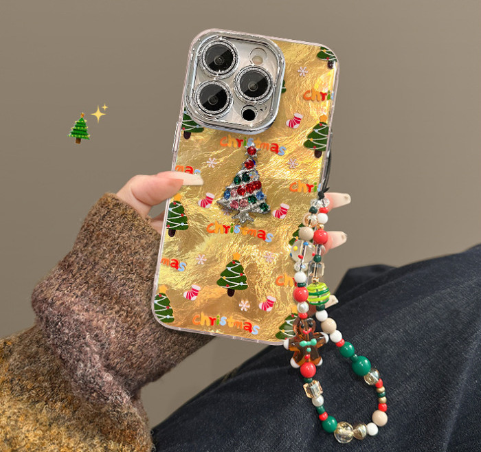 For Apple iPhone 17 Pro Max 16 15 14 13 12 11 Phone Cover Christmas Tree Bracelet