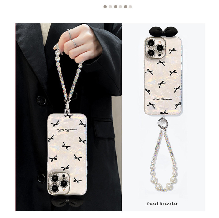 For Apple iPhone 17 Pro Max 16 15 14 13 12 11 Phone Cover Bow Bracelet Bracket