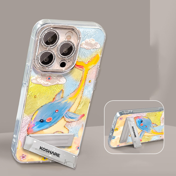 For Apple iPhone 17 Pro Max 16 15 14 13 12 11 Phone Cover Dolphin Chain Bracelet Bracket