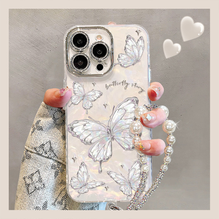 For Apple iPhone 17 Pro Max 16 15 14 13 12 11 XR XS  Phone Case Butterfly Bracelet