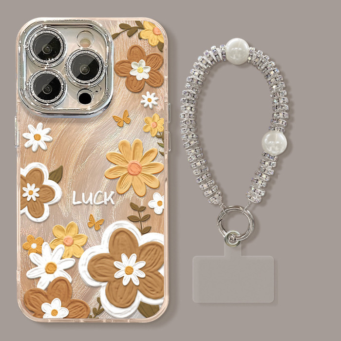 For Apple iPhone 17 Pro Max 16 15 14 13 12 11 Phone Cover Flower Bracelet Bracket