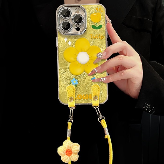 For Apple iPhone 17 Pro Max 16 15 14 13 12 11 Phone Cover Flower Lanyard