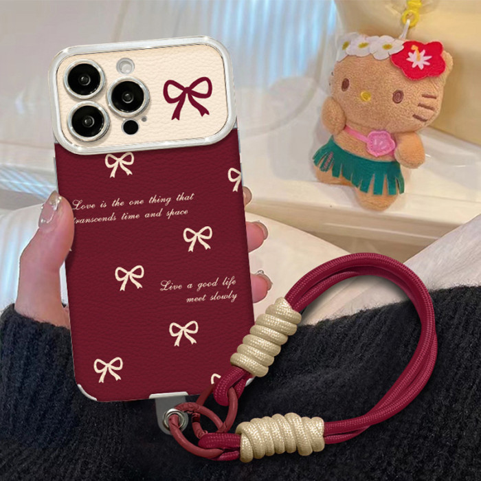 For Apple iPhone 17 Pro Max 16 15 14 13 12 11 Phone Cover Bow Lanyard Chain Bracelet Phone Protector