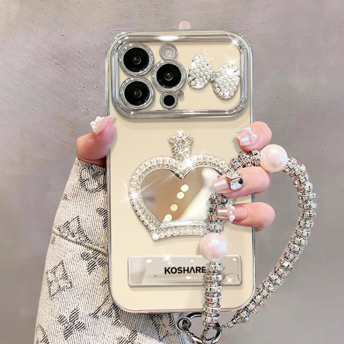 For Apple iPhone 17 Pro Max 16 15 14 13 12 11 Phone Cover Crown Mirror Bracelet