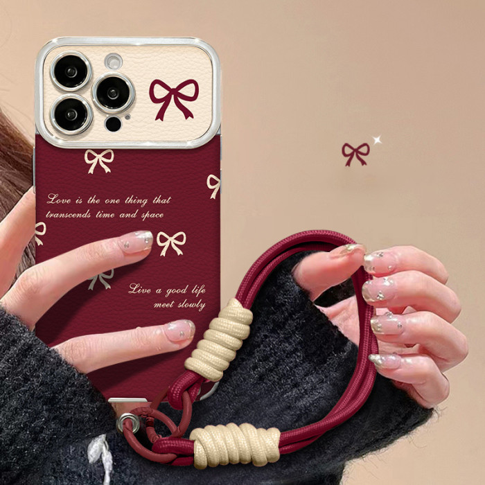 For Apple iPhone 17 Pro Max 16 15 14 13 12 11 Phone Cover Bow Lanyard Chain Bracelet Phone Protector