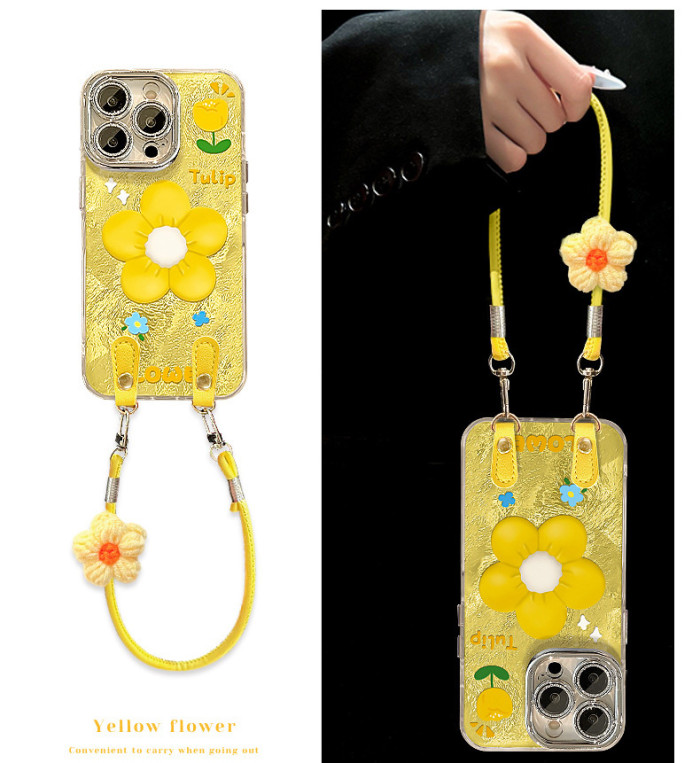 For Apple iPhone 17 Pro Max 16 15 14 13 12 11 Phone Cover Flower Lanyard