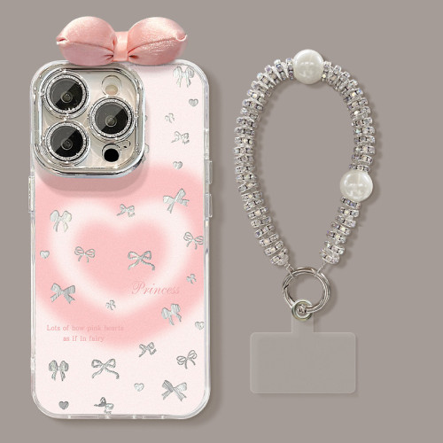 For Apple iPhone 17 Pro Max 16 15 14 13 12 11 Phone Cover Blooming Love Heart Bow Bracelet