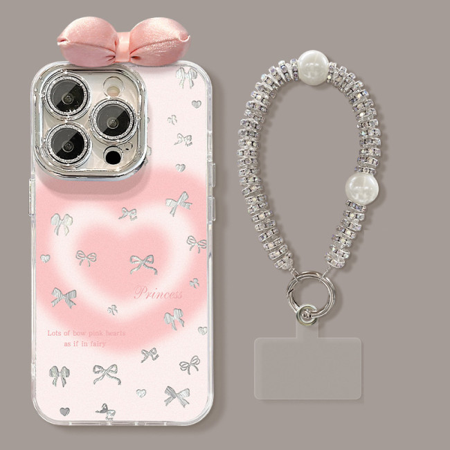 For Apple iPhone 17 Pro Max 16 15 14 13 12 11 Phone Cover Blooming Love Heart Bow Bracelet