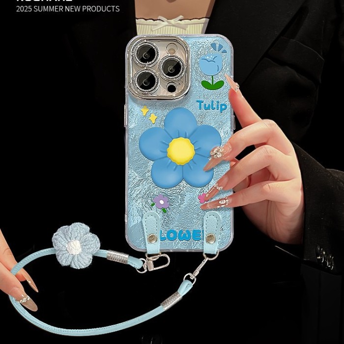 For Apple iPhone 17 Pro Max 16 15 14 13 12 11 Phone Cover Flower Lanyard