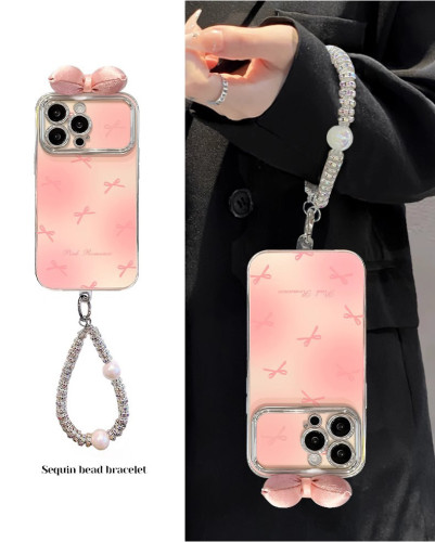 For Apple iPhone 17 Pro Max 16 15 14 13 12 11 Phone Cover Pink Bow Doll Bracket Chain