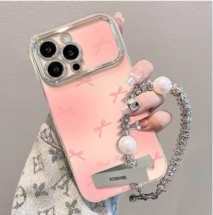 For Apple iPhone 17 Pro Max 16 15 14 13 12 11 Phone Cover Pink Bow Doll Bracket Chain