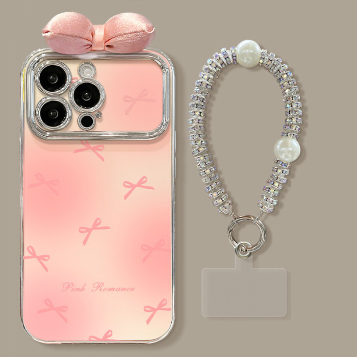 For Apple iPhone 17 Pro Max 16 15 14 13 12 11 Phone Cover Pink Bow Doll Bracket Chain