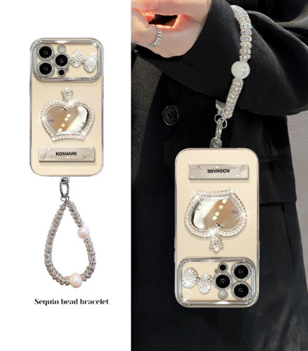For Apple iPhone 17 Pro Max 16 15 14 13 12 11 Phone Cover Crown Mirror Bracelet