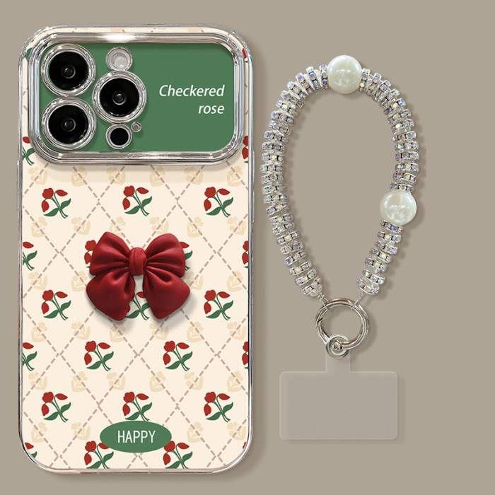 For Apple iPhone 17 Pro Max 16 15 14 13 12 11 Phone Cover Rose Bracelet Bracket