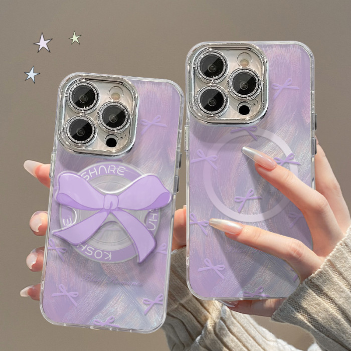 For Apple iPhone 17 Pro Max 16 15 14 13 12 11 Phone Cover Bow Magnetic Bracket