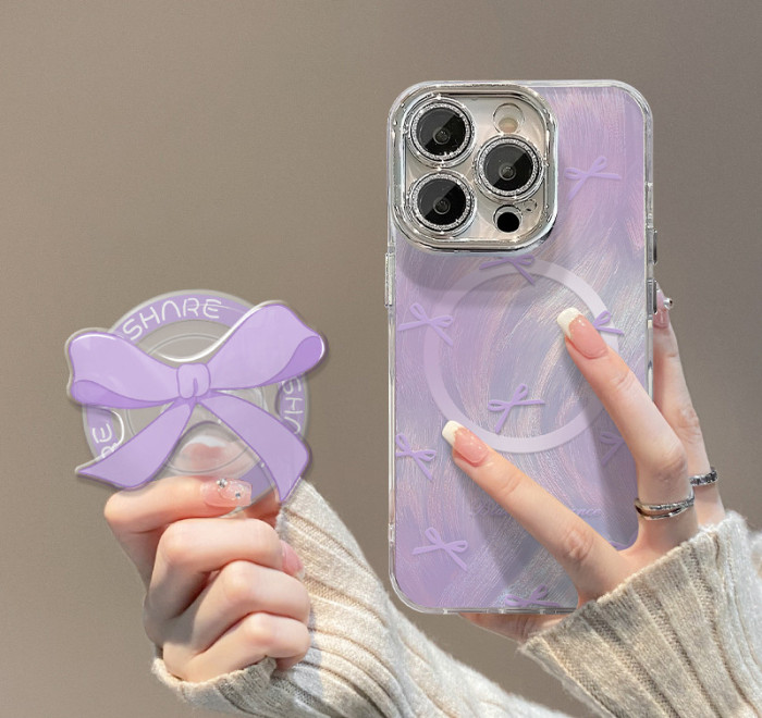 For Apple iPhone 17 Pro Max 16 15 14 13 12 11 Phone Cover Bow Magnetic Bracket