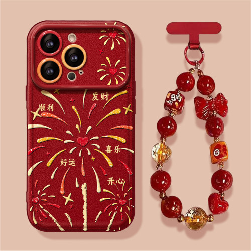 For Apple iPhone 17 Pro Max 16 15 14 13 12 Phone Cover Mirror Fireworks Lanyard