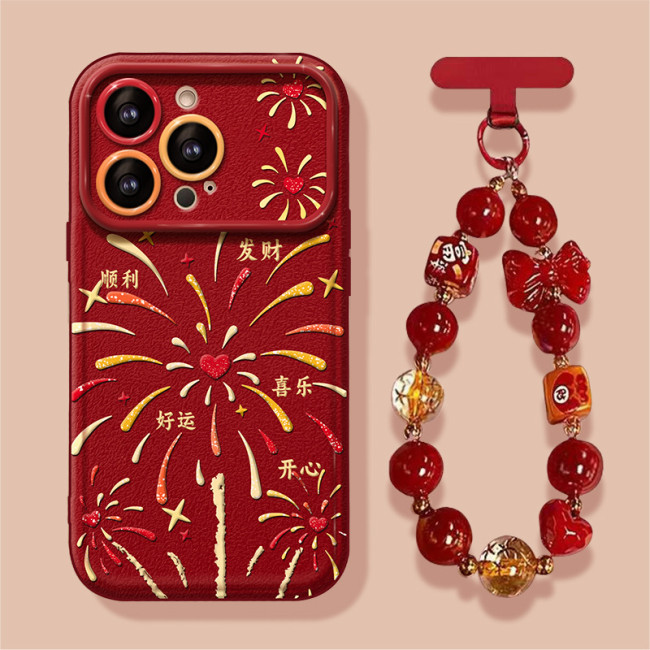 For Apple iPhone 17 Pro Max 16 15 14 13 12 Phone Cover Mirror Fireworks Lanyard