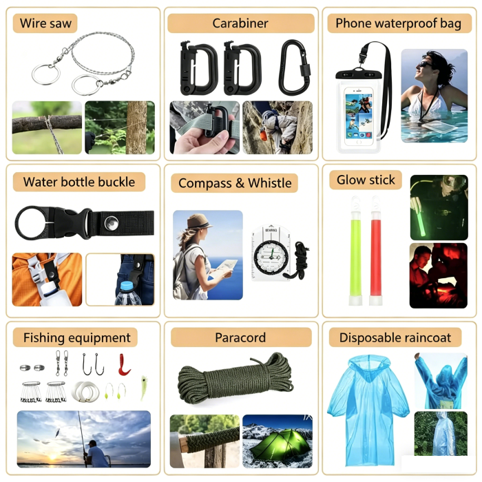 Outdoor Adventure Camping Gear Survival Tool kit wilderness Survival mergency