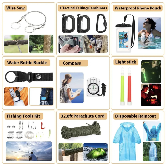 Outdoor Adventure Camping Supplies Survival Tool Camping Set  Emergency Kit New