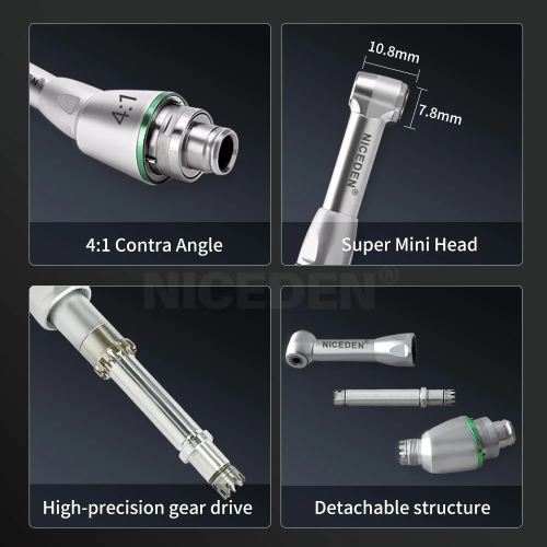 Niceden Dental Cordless Electric 4:1 Reduction Contra Angle Handpiece LCD Screen Reciprocating Hygiene Prophy Swivel Polish Cups
