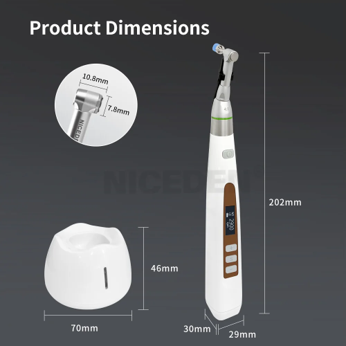 Niceden Dental Cordless Electric 4:1 Reduction Contra Angle Handpiece LCD Screen Reciprocating Hygiene Prophy Swivel Polish Cups