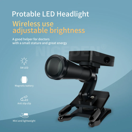 Niceden Dental Wireless Headlight 5W LED Head Light Clip-On Headlamp with Magnetic Suction for Dental Magnifiers High Bright